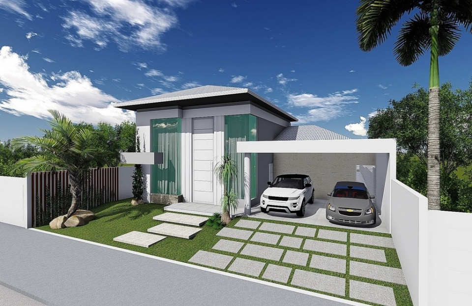 Casa térrea contemporânea, onde privilegiamos o átrio interno com jardim e jacuzzi.